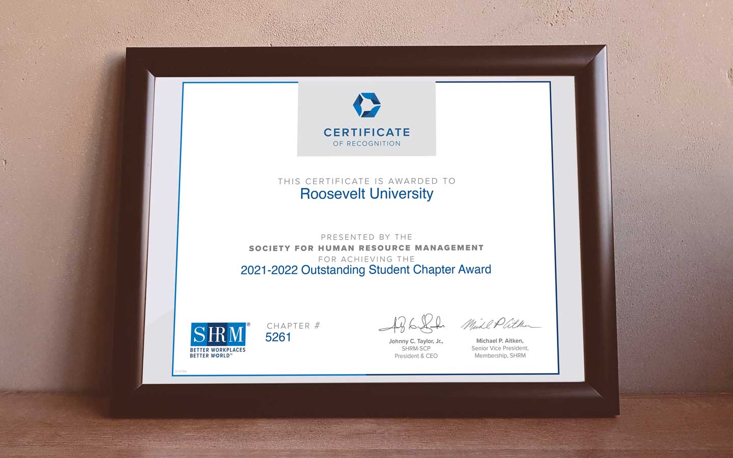 SHRM Student Chapter Certificate