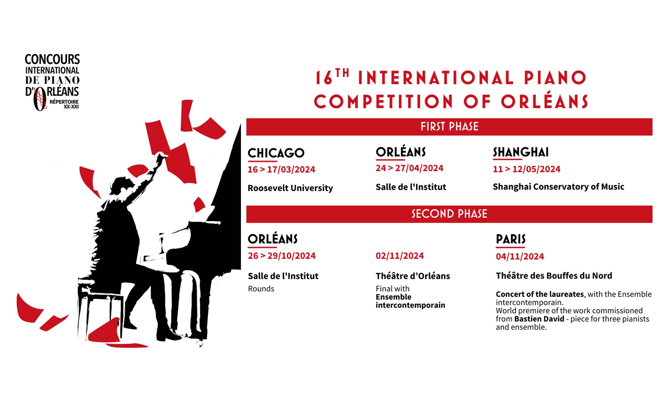 Schedule for the 16th International Piano Competition of Orleans