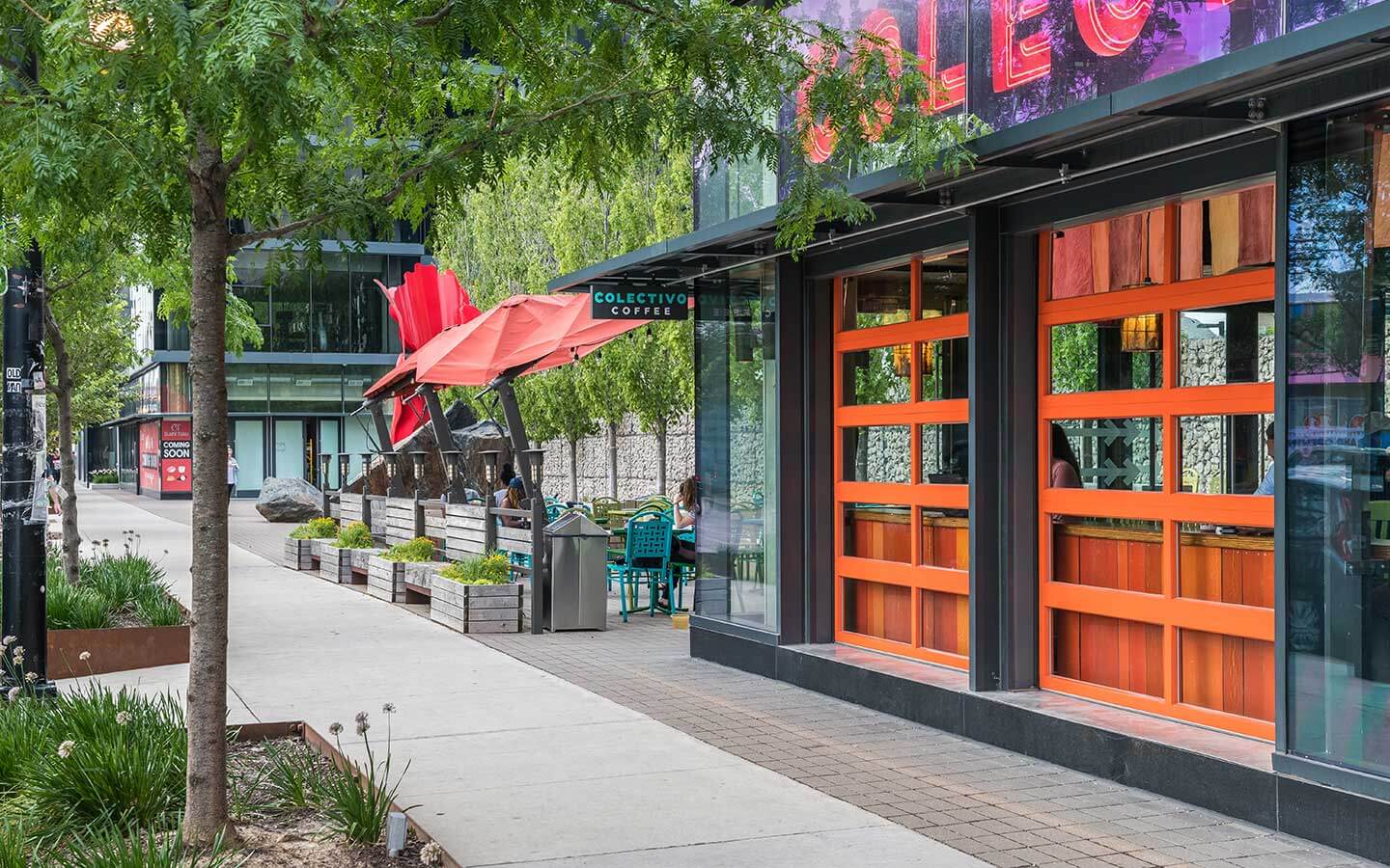 Logan Square neighborhood and street cafes