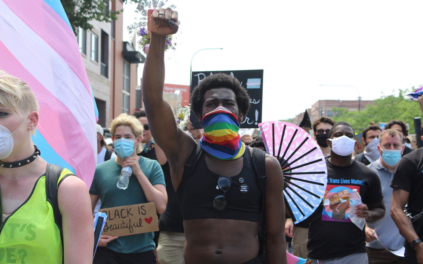 Journalism and media studies student Chijioke Williams at a Reclaim Pride protest. Photo credit: Block Club Chicago
