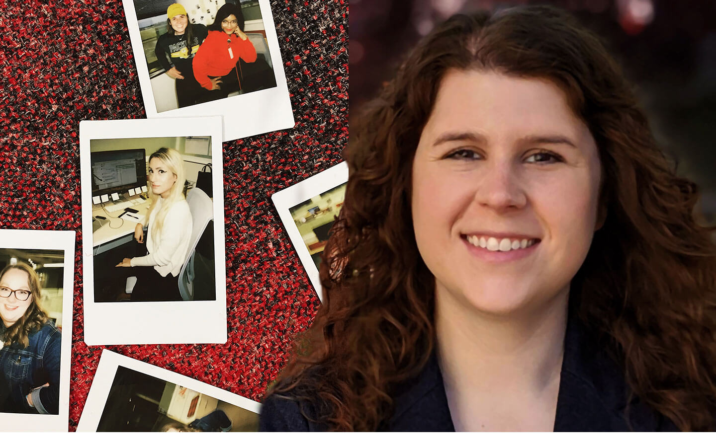 Polaroid photo of Roosevelt alum Courtney Clark next to a headshot of Demi Utley