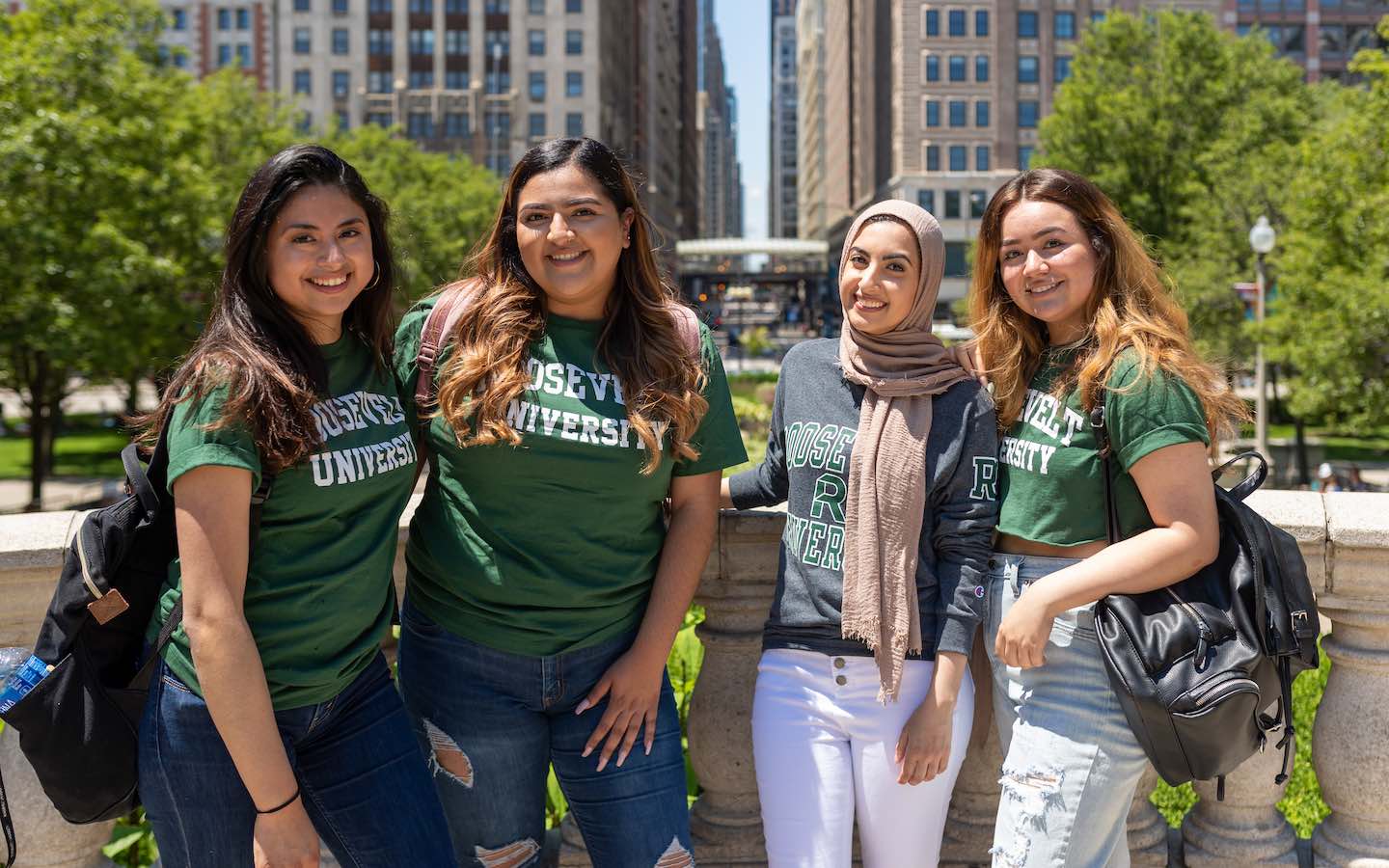 Four Roosevelt students in downtown Chicago