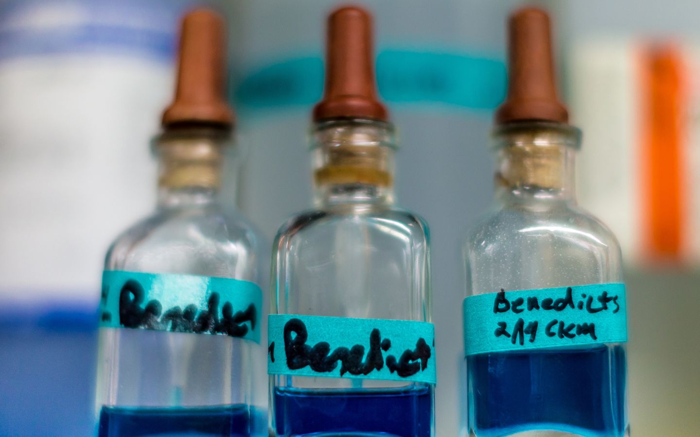 Close up image of biology bottles