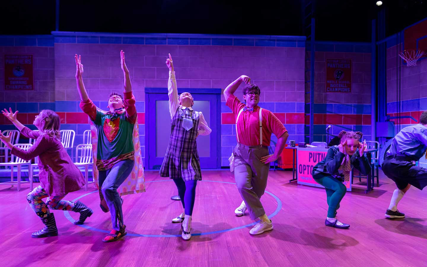 Roosevelt University students performing "The 25th Annual Putnam County Spelling Bee" in February, 2020.