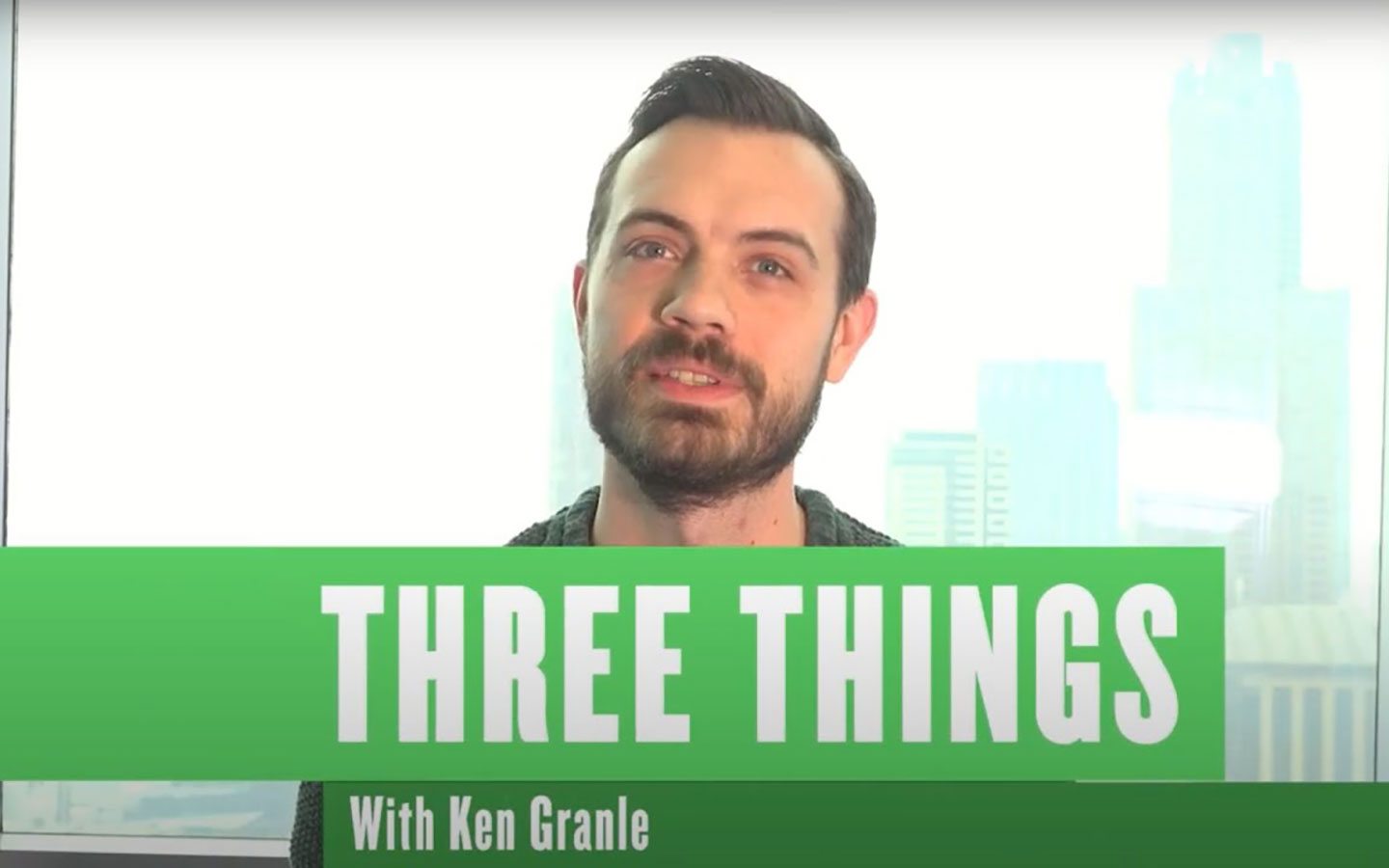 Still from video interview with caption "Three things with Ken Granle"