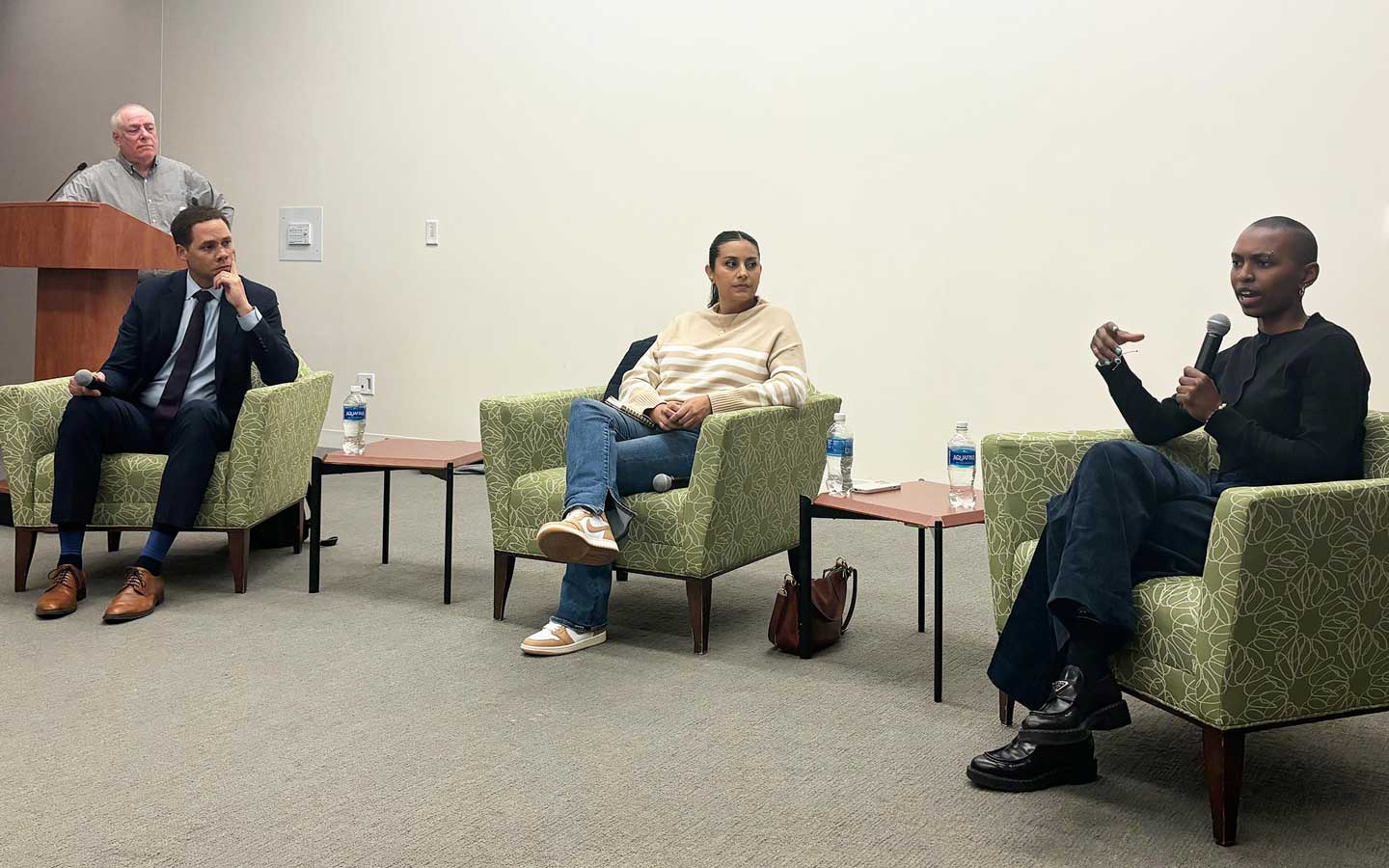 Moderator Ben Joravsky, 47th Ward Alderman Matt Martin, director of organizing for the Brighton Park Neighborhood Council Andrea Ortiz, and executive director of the political advocacy group United Working Families Kennedy Bartley