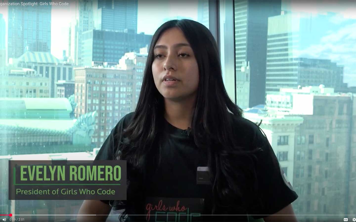 Still from video interview with Evelyn Romero, president of RU chapter of Girls Who Code