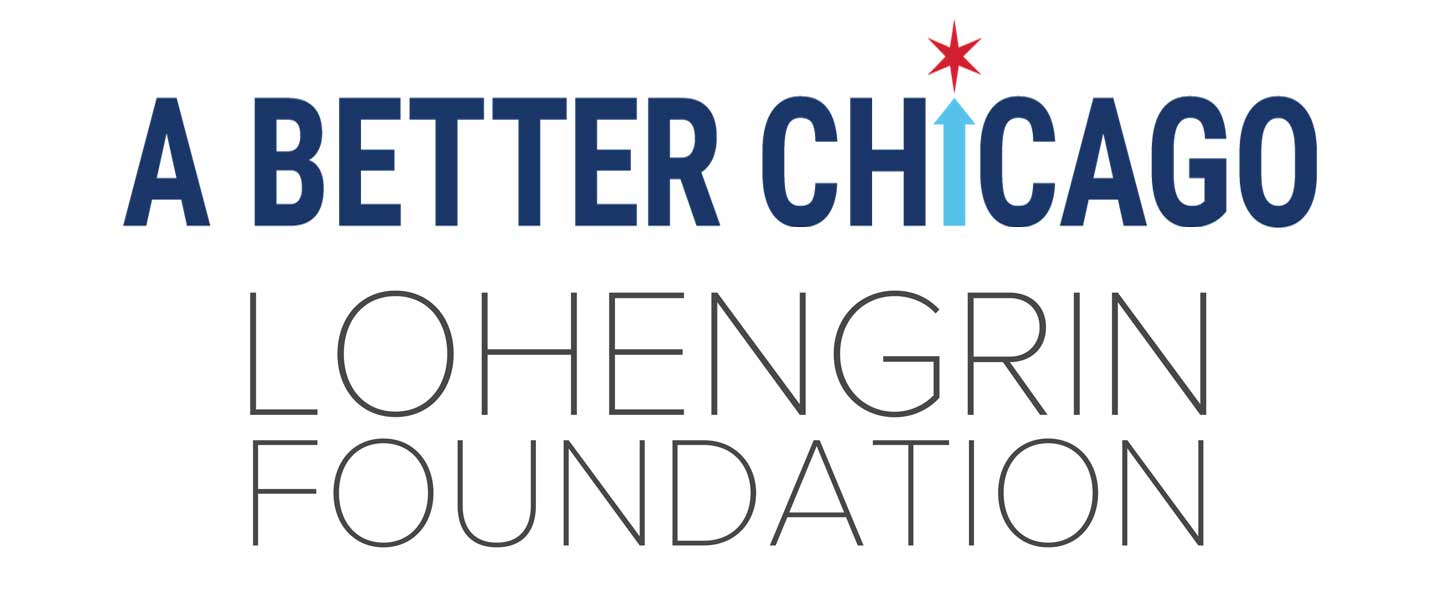 The logo from A Better Chicago organization with blue lettering and a red star resembling Chicago's city flag, plus the Lohengrin Foundation logo