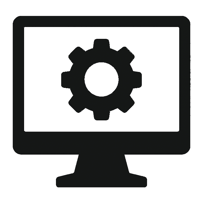 computer monitor displaying a gear