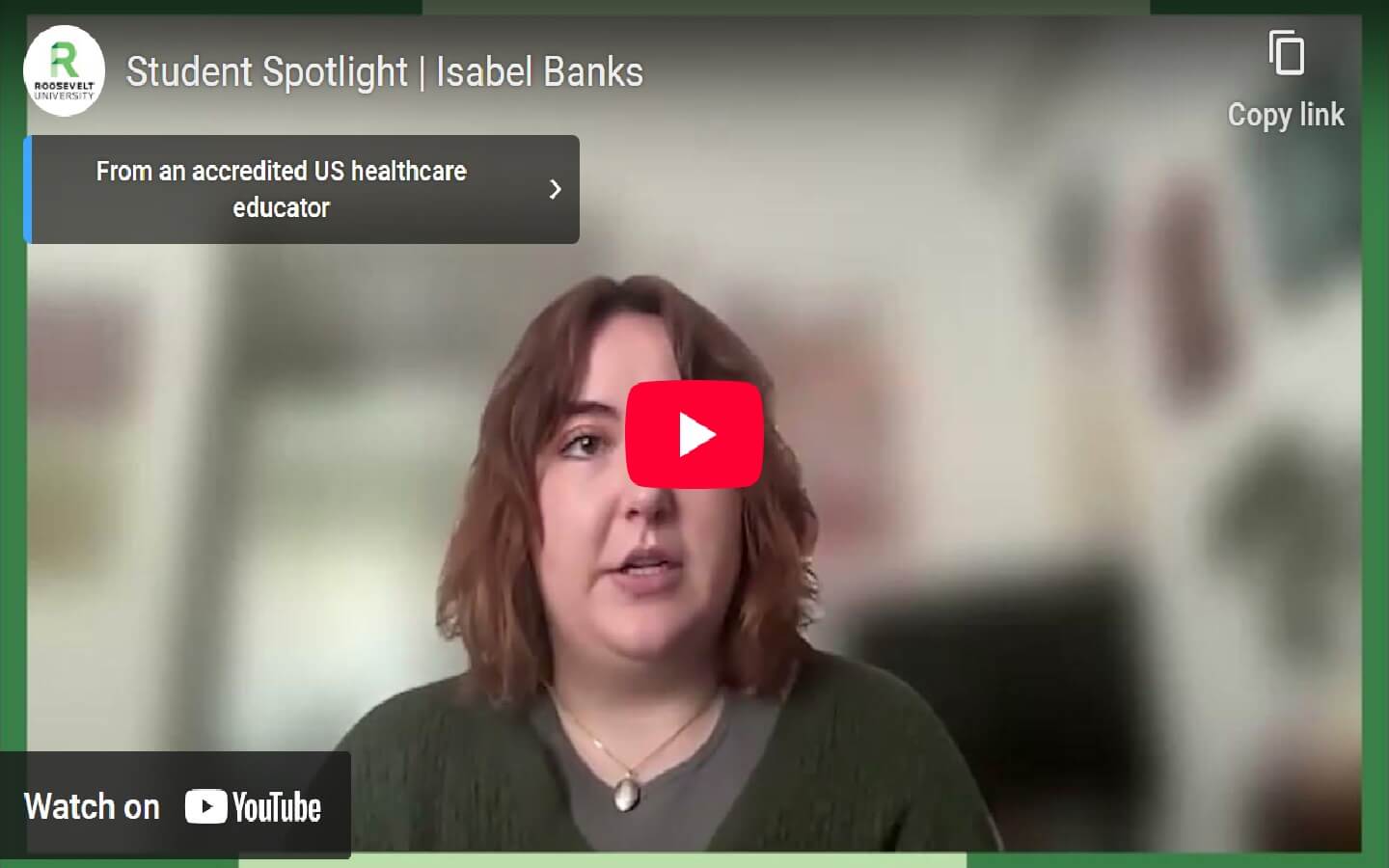 YouTube video image of Isabel "Izzy" Banks, an IO Psychology student.