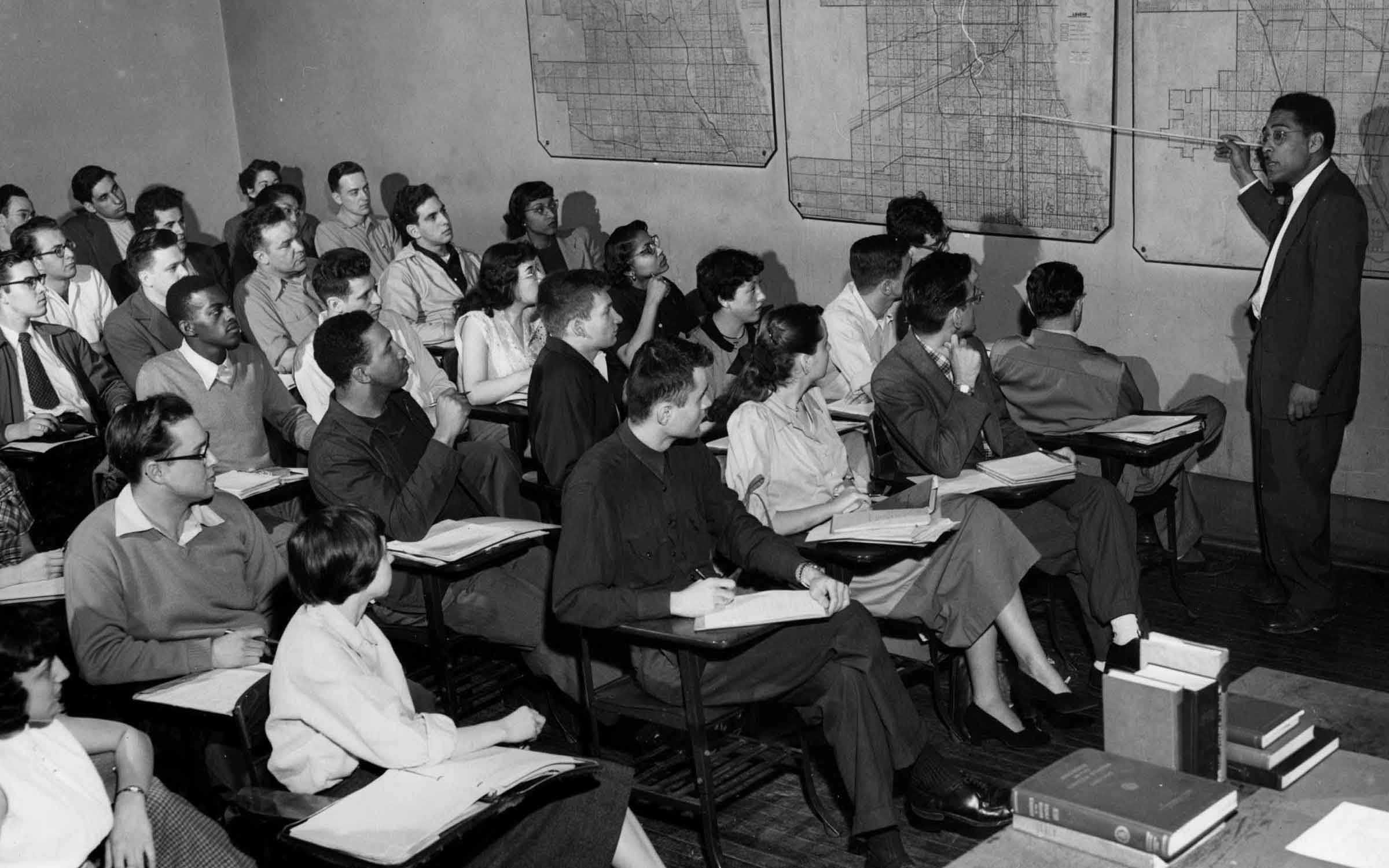 St. Clair Drake teaches an early class of Roosevelt students