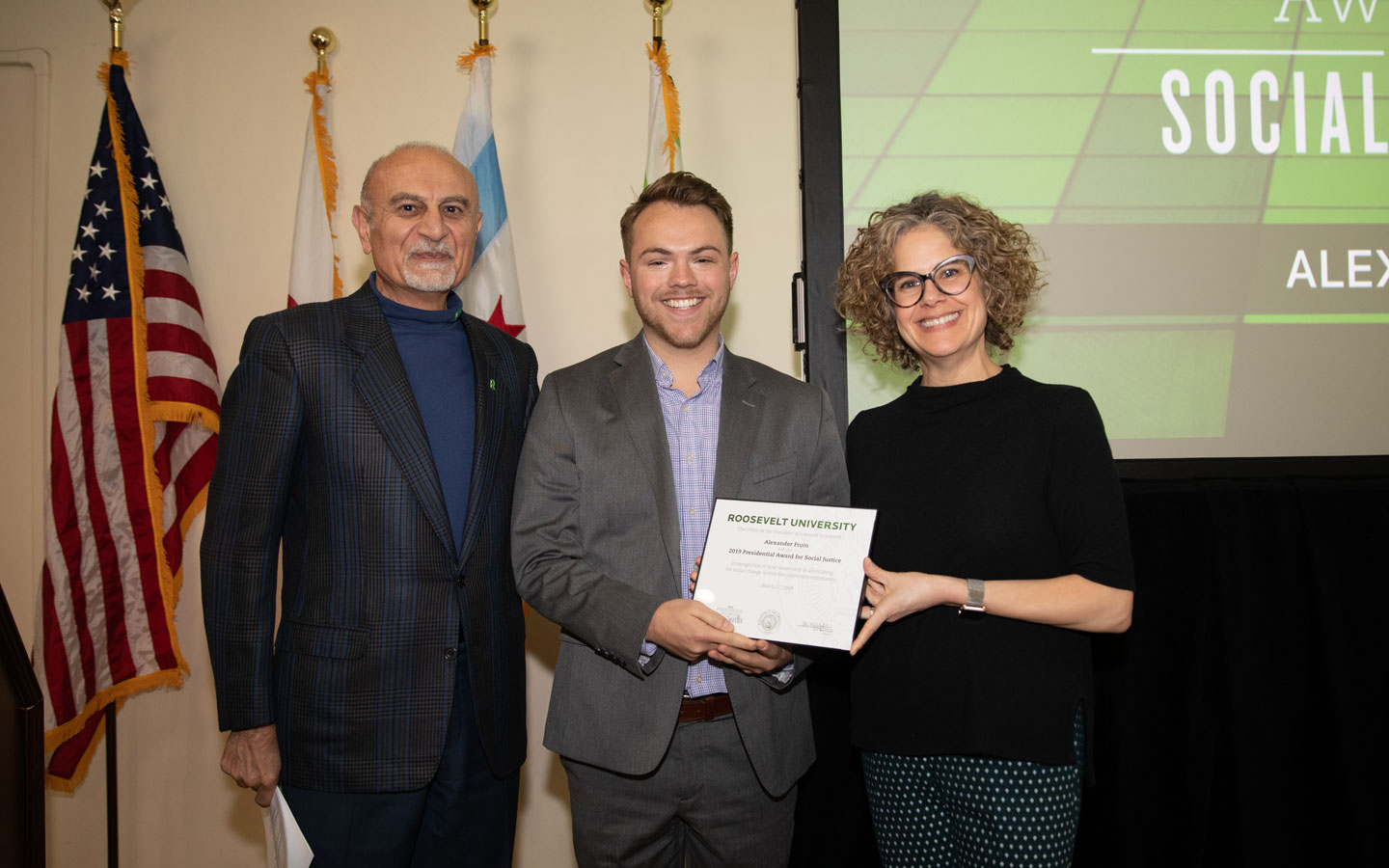 Alex Fruin accepts 2019 Social Justice Award