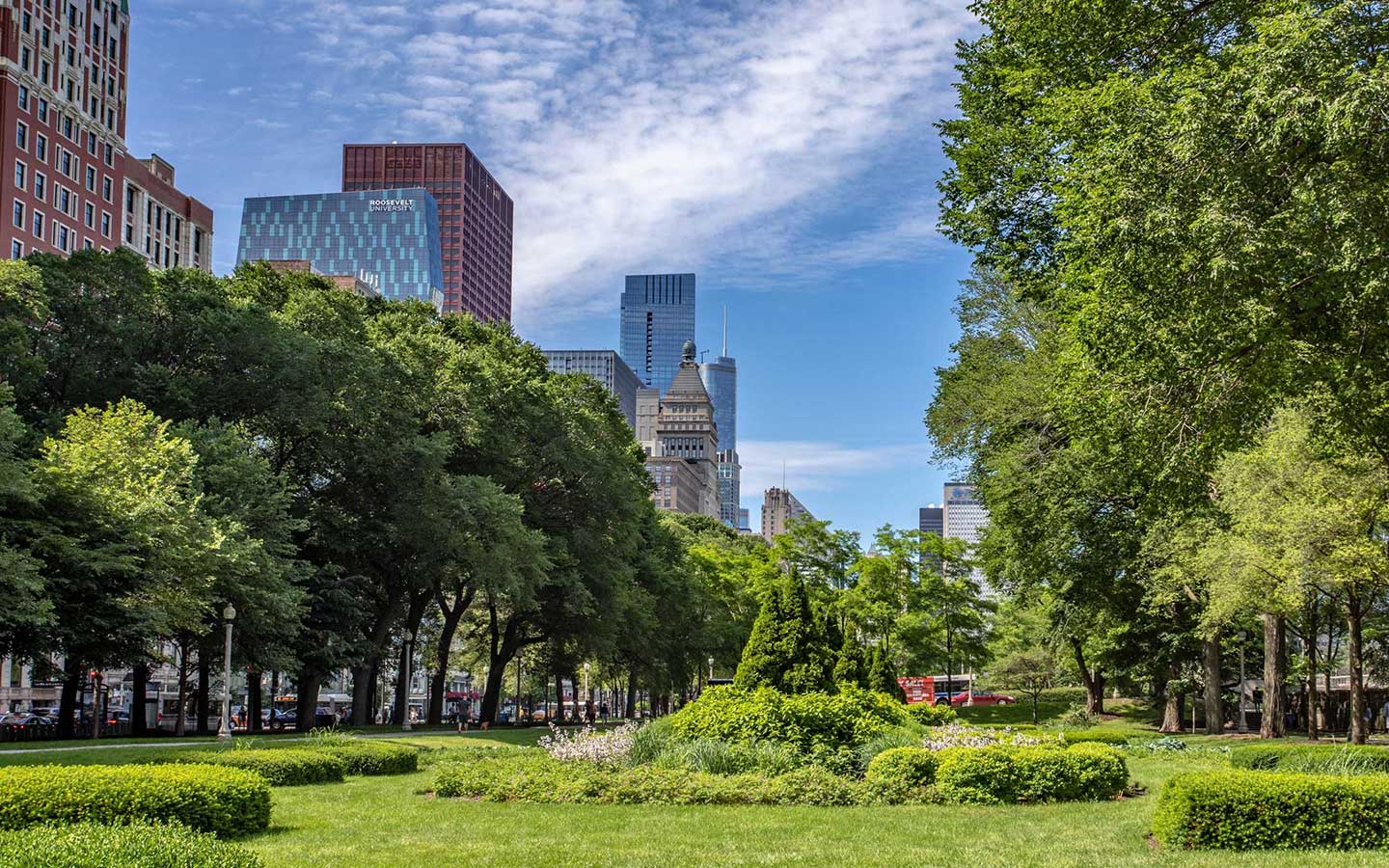 looking north toward Wabash Building from park