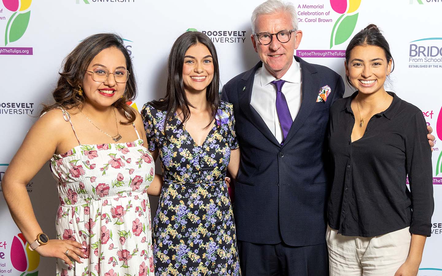 Event planners and Roosevelt community members Cassandra Landa, Meryem Ahmad, Mike McCauley