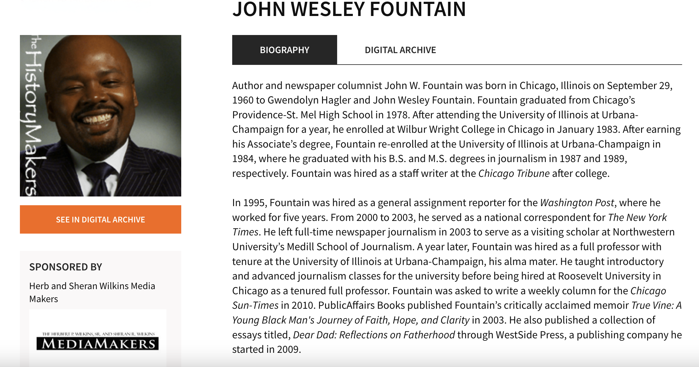 John Fountain was honored by The HistoryMakers for his significant work and contributions as a journalist, author and writer.