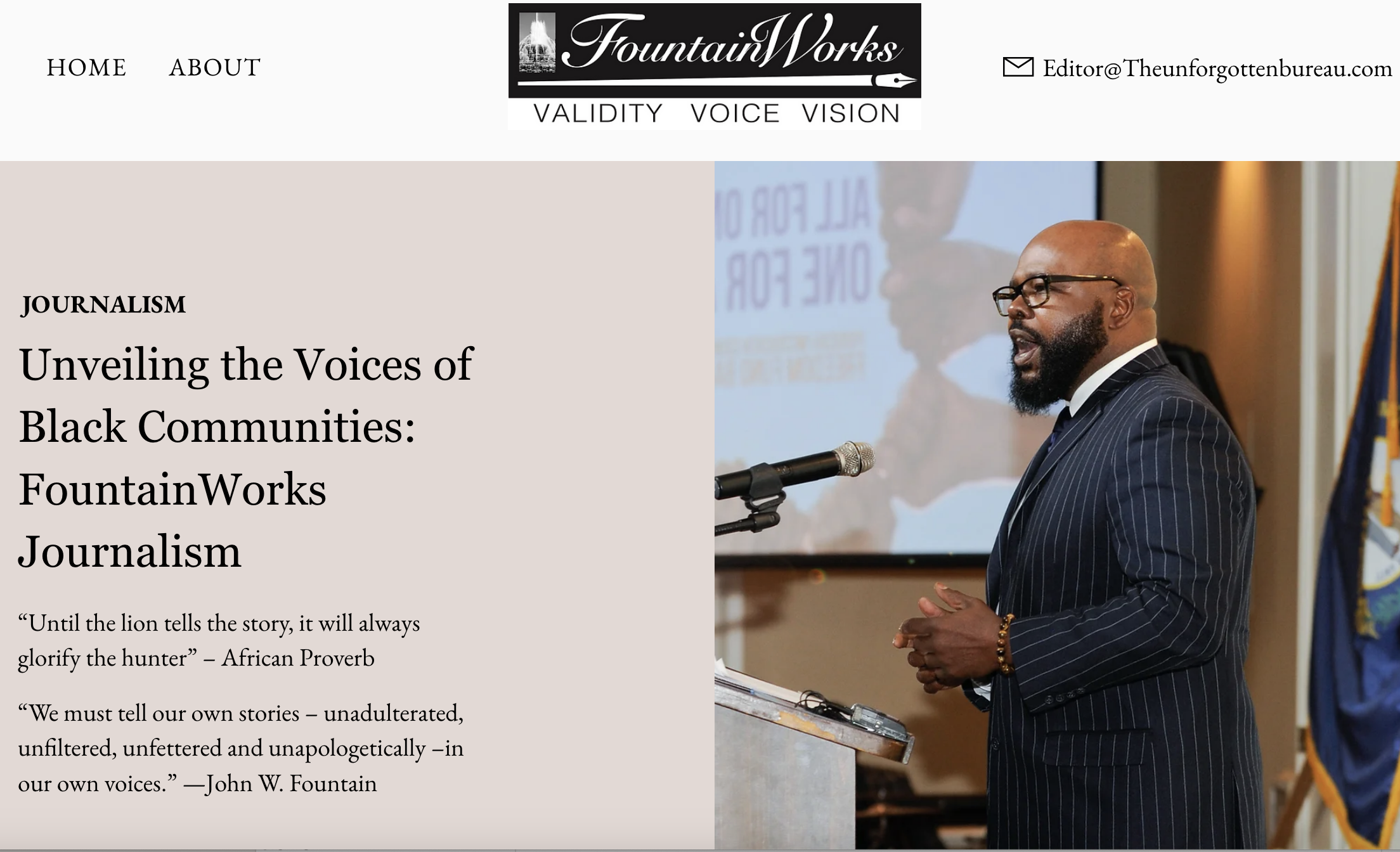 Professor Fountain founded FountainWorks, an independent not-for-profit journalism and media company.