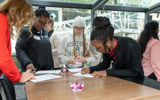 Students signing up for activities