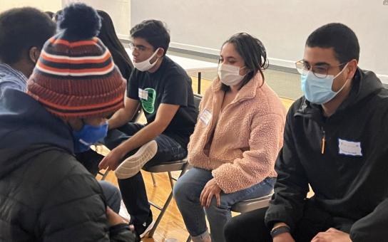 Students networking at an event