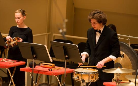 Percussionist playing on snare drum