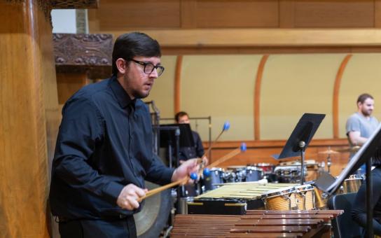 Percussionist playing on xylophone