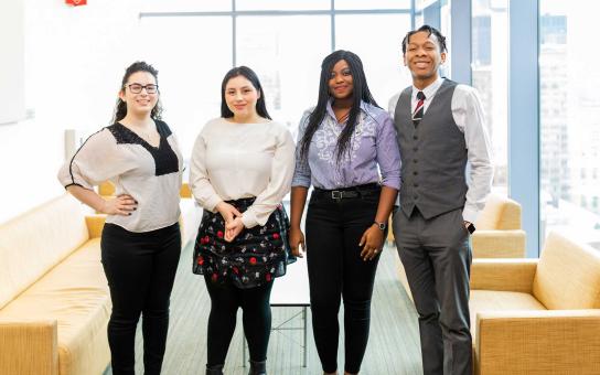 The first Roosevelt students to be named as Al Golin fellows include (From L to R): Karina Herrera, Alondra Ibarra, Abisola Ajayi and Darryl Langston, Jr.